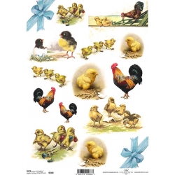 Papier ryżowy A4 R0288   Wielkanoc, kogut, kurczaki, kura